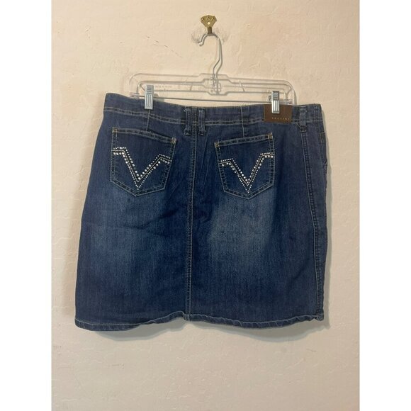 Baccini Sz 16W Medium Wash Denim Jean Miniskirt Boho - Picture 4 of 8